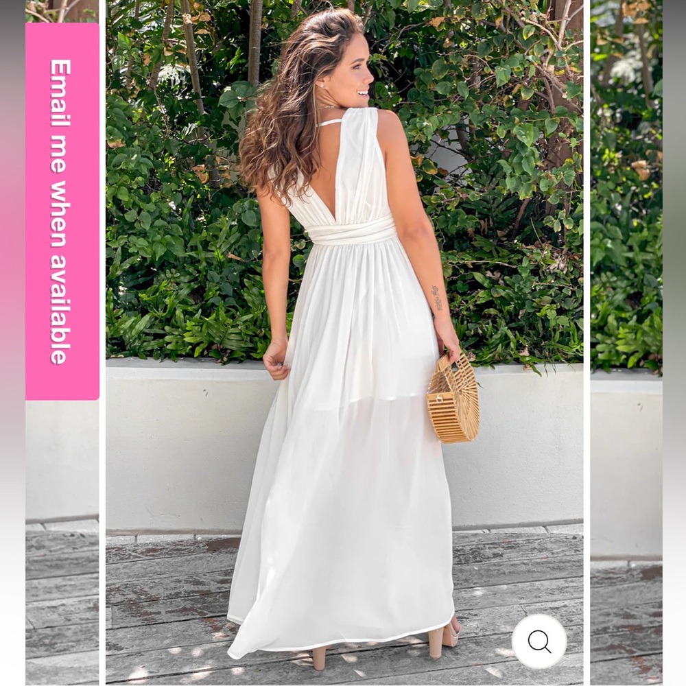 MainStrip ivory V-Back Maxi Dress semi sheer overlay Like New without tag
